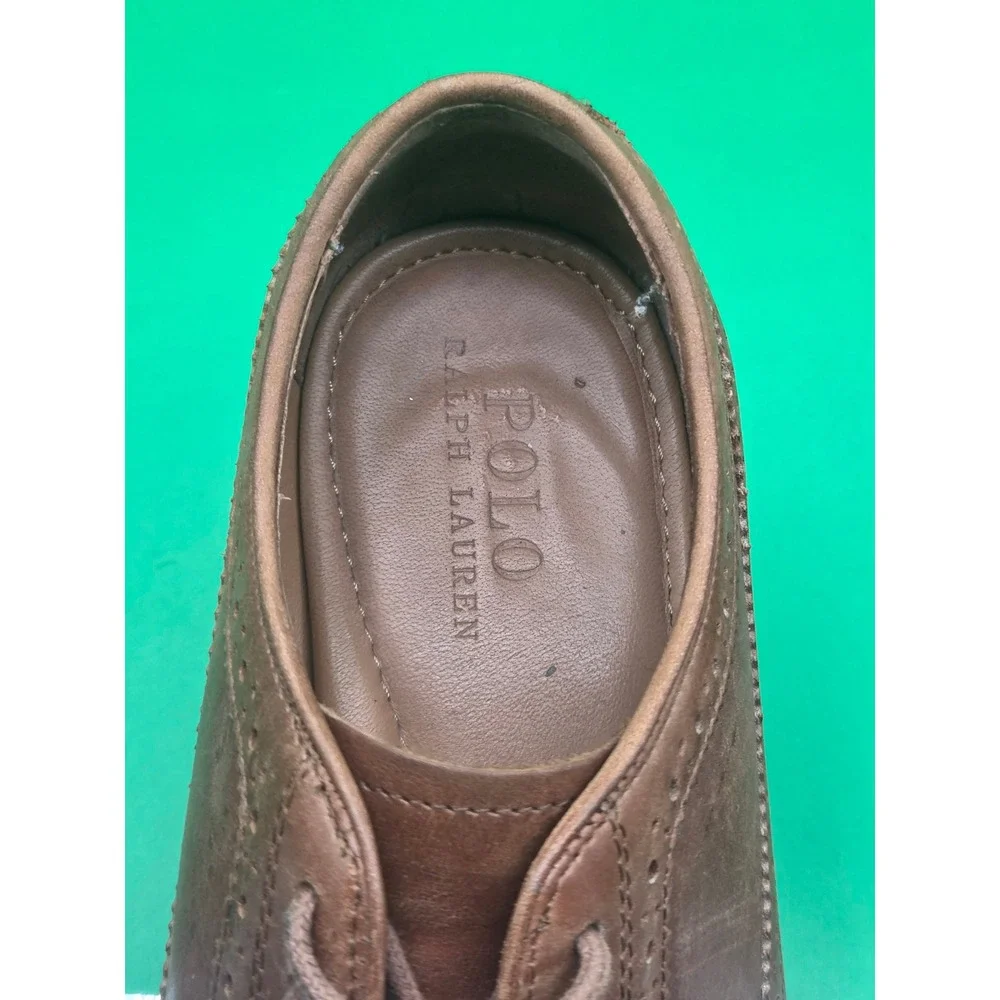 Polo Ralph Lauren Moseley Tan Brown Leather Wingtip Oxford Shoes Mens 8D